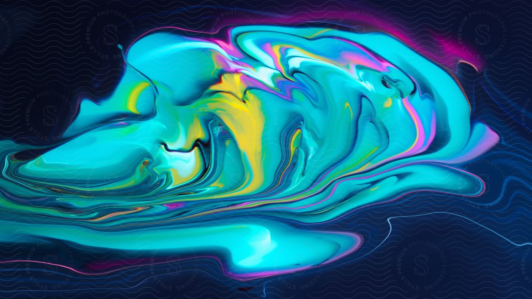 Abstract multicolored fluid art image with neon colors and highlight glow