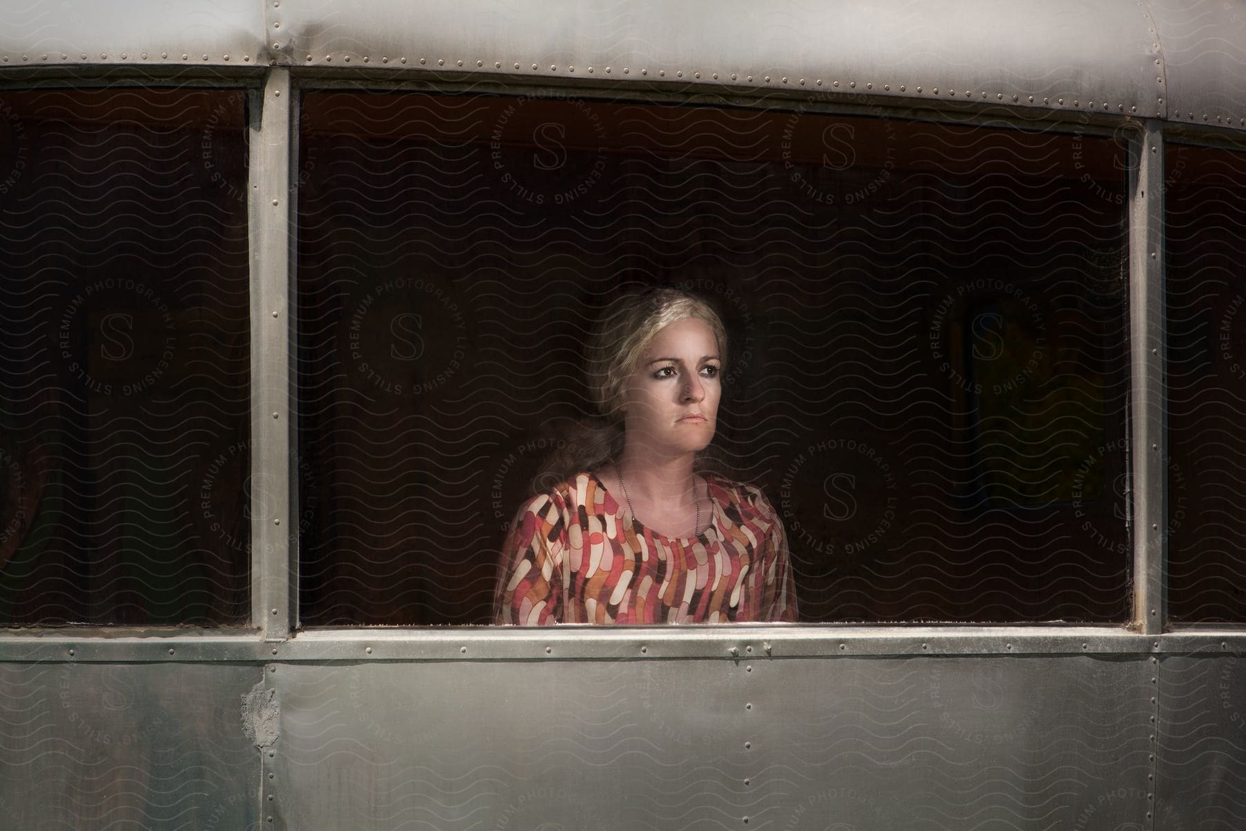 Art Of A Blonde Woman Looking Forward, With A Black Background