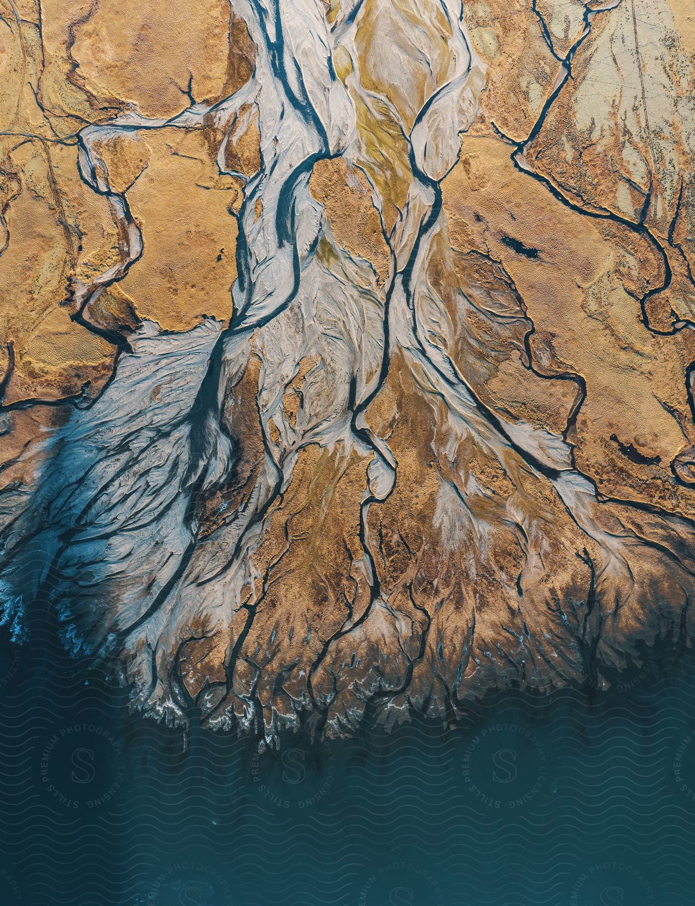 Aerial view of a river flowing through a natural landscape
