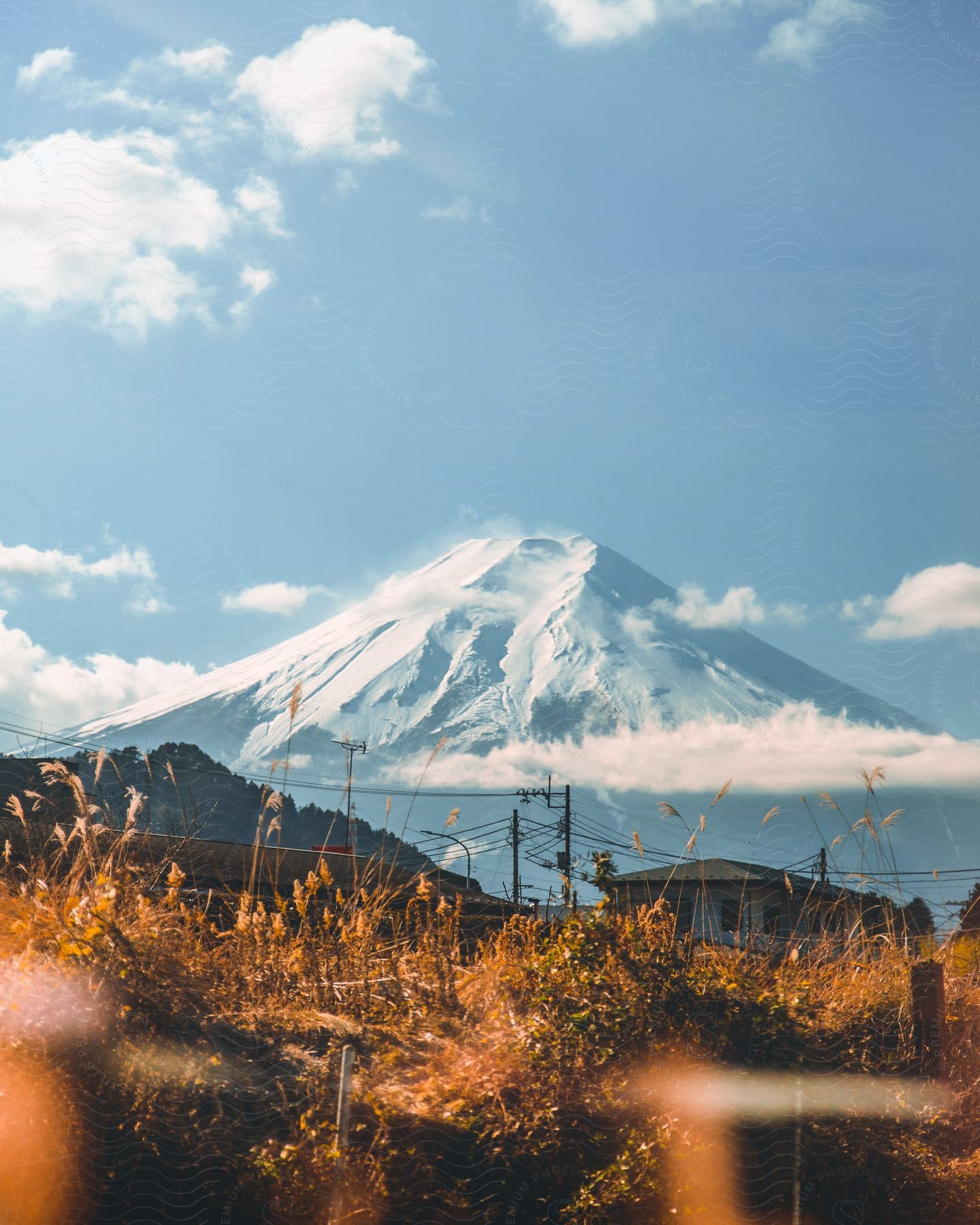 Aerial shot of a mountain in the distance