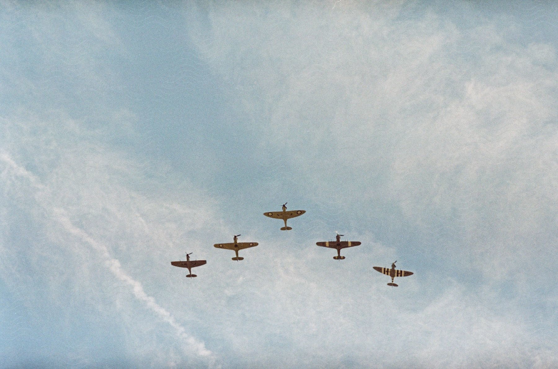 World war ii era fighter planes flying in formation