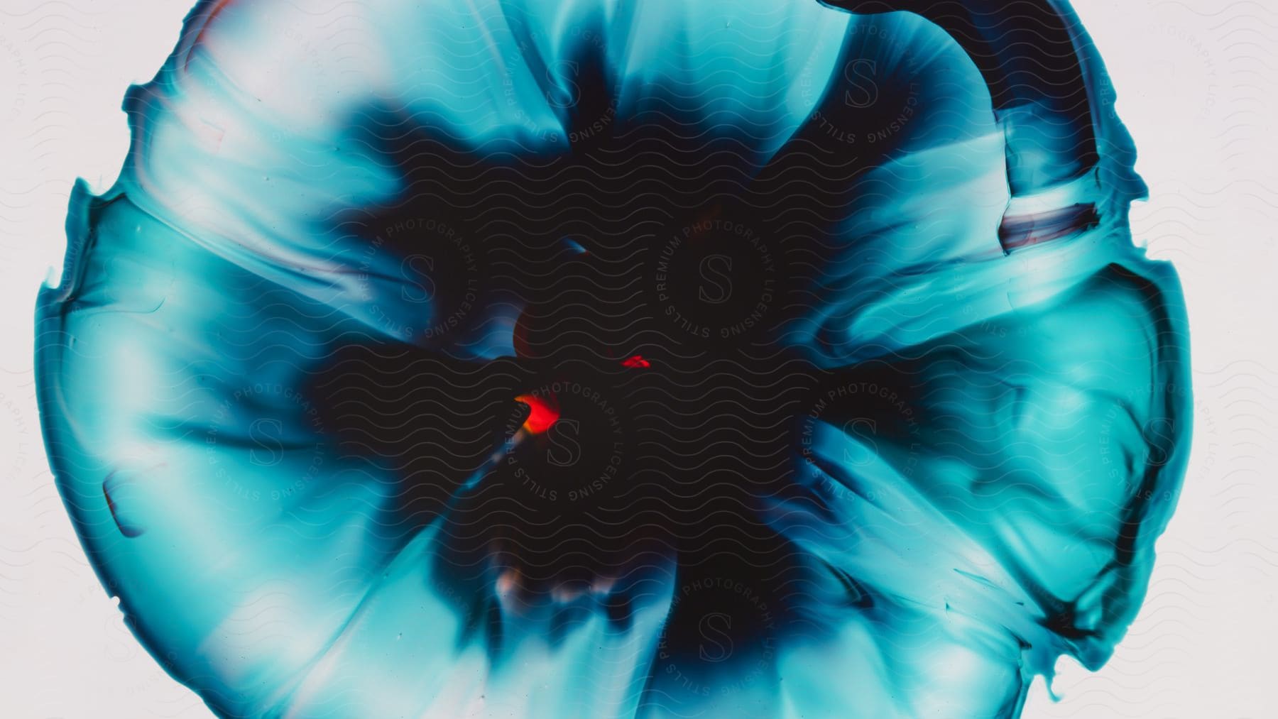 Blue flower in digital art style showcasing abstract colorful chemical reactions on a microscopic scale