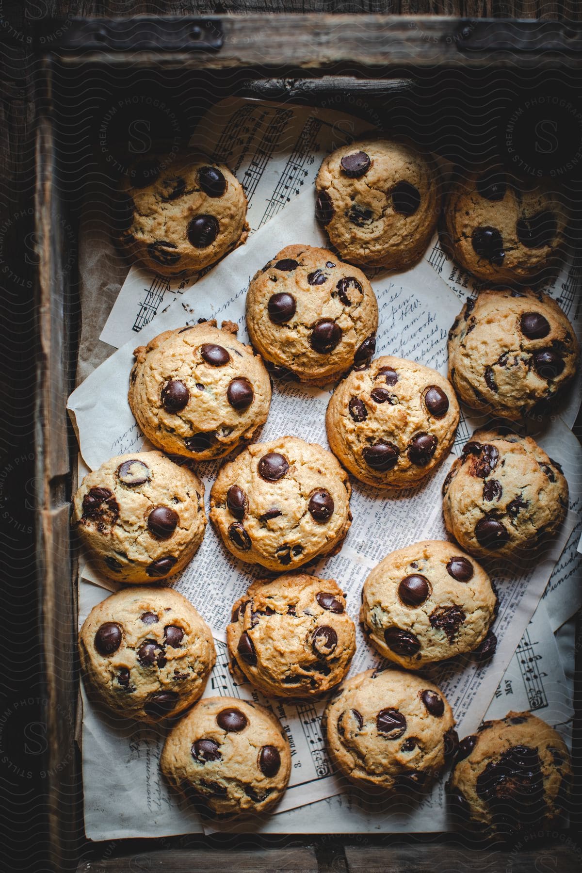 Stock photo of close up of chocolate chip cookies