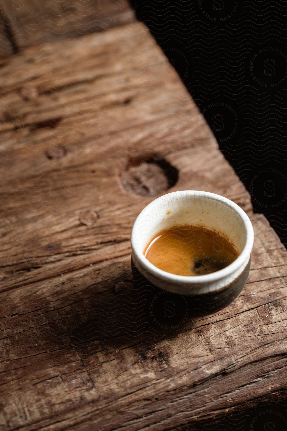 A cup of coffee on a wooden table