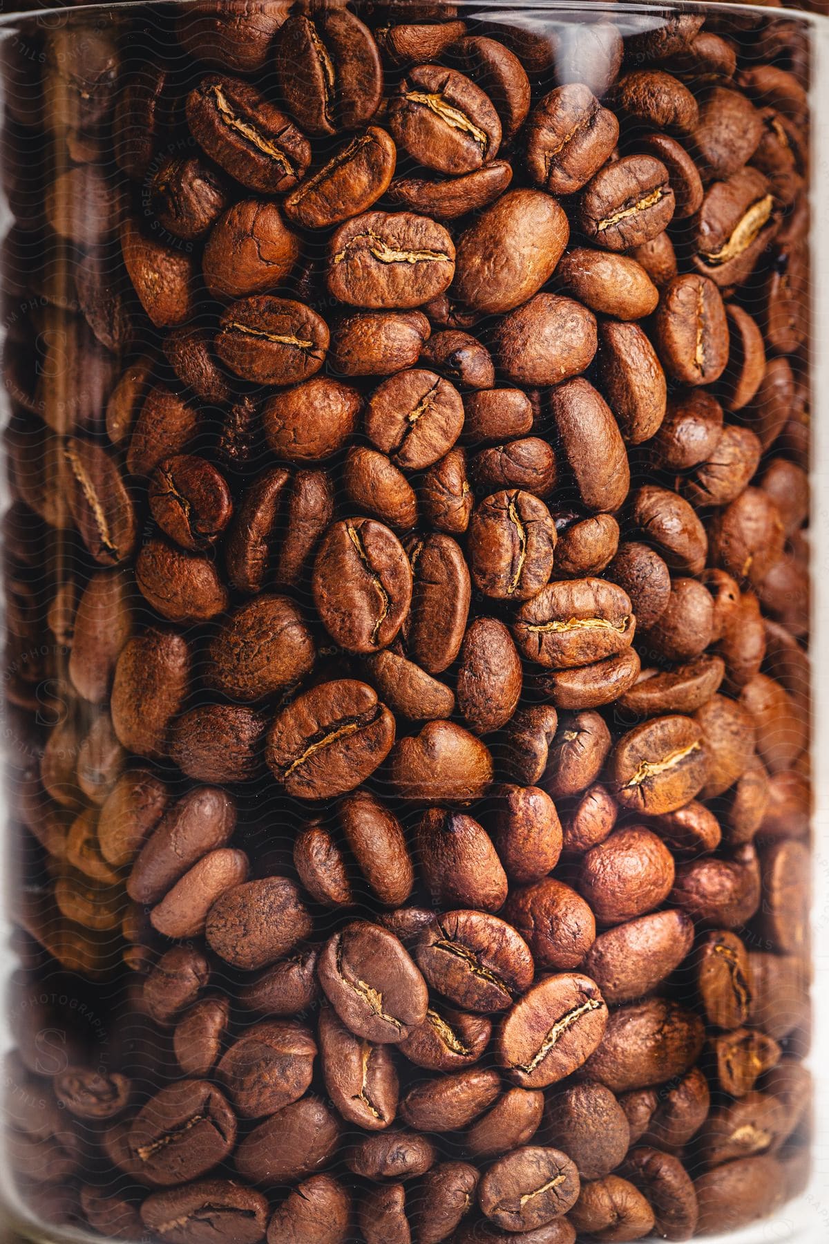 A coffee jar containing aromatic coffee beans