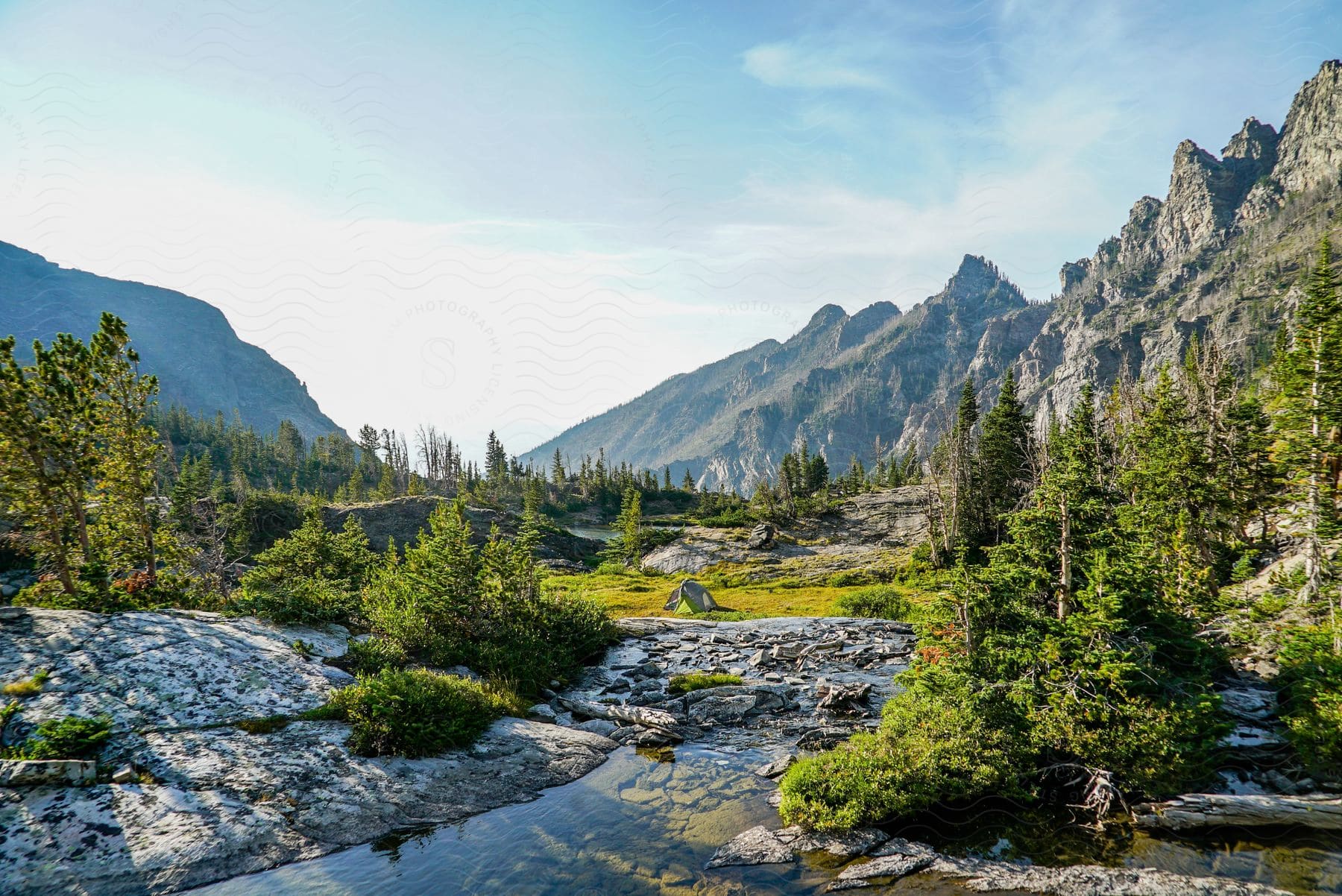 Mountains in the horizon of a landscape at an alpine lake in montana