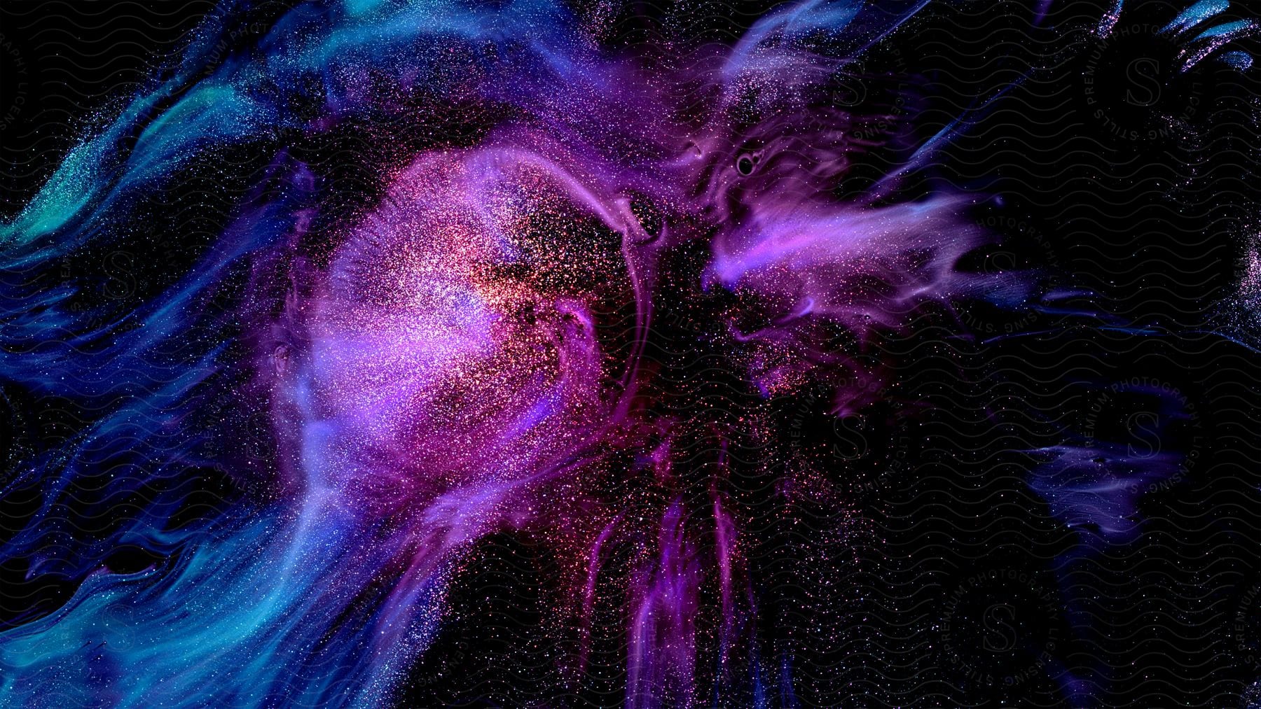 Digital art of a multicolored galaxy with purple lights