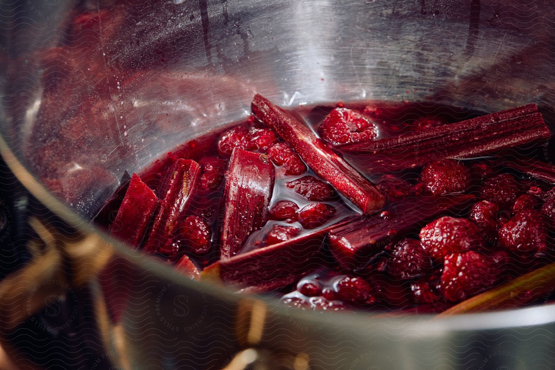 Rhubarb cooking in a large pot