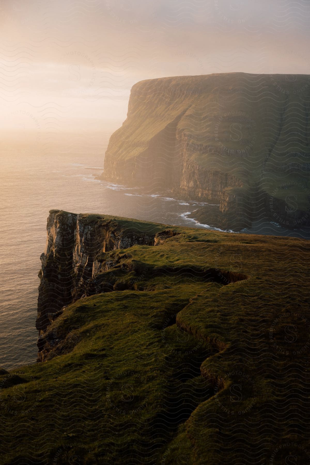 Stock photo of a dawn view of a mountainous coast