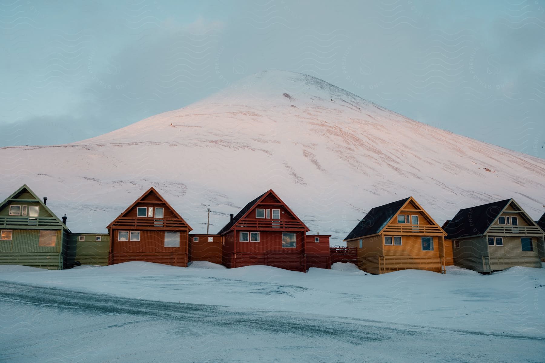 Houses in winter near the mountains