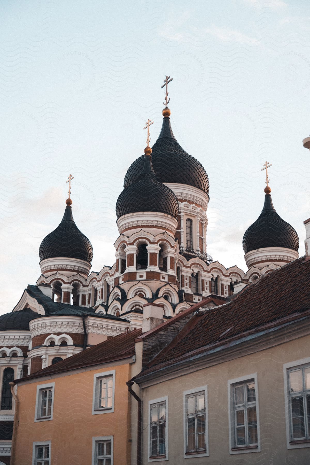 A russian orthodox church on a cloudy day in estonia