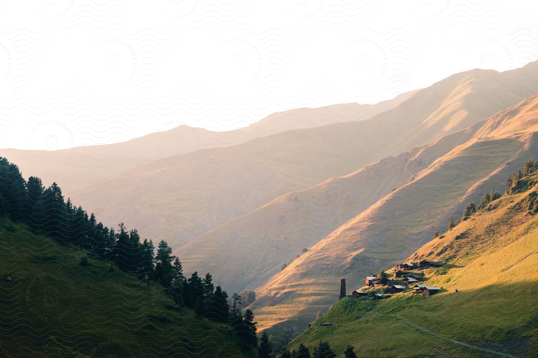 Mountains with grassy hills and canyons in the country of georgia