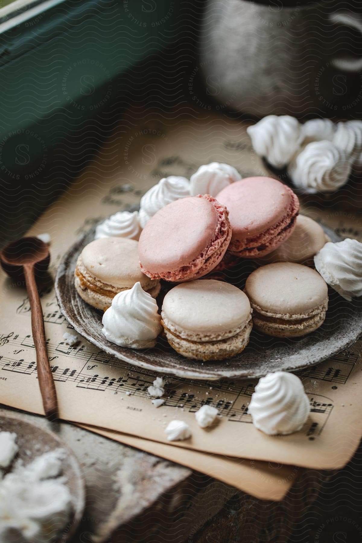 Macarons arranged on a plate