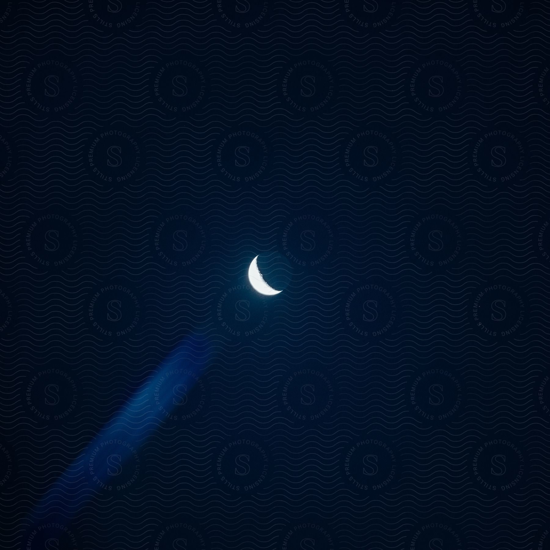A serene half moon illuminates the surroundings under a dark night sky