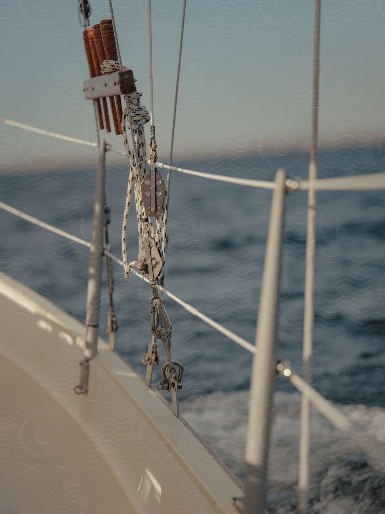 Grille of a vessel with the ocean in the background