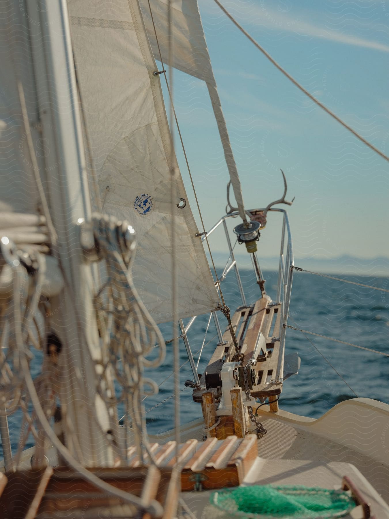 A boat and its equipment sailing on the ocean