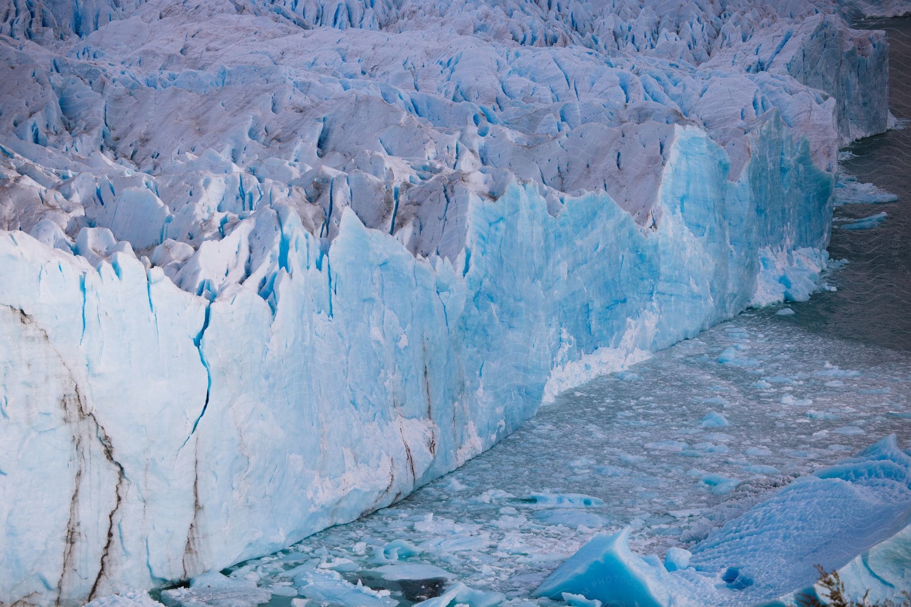 An ice wall of a large glacier in patagonia