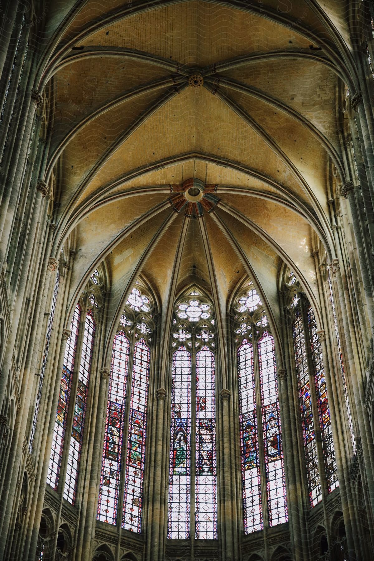 A cathedral with a domed ceiling and stained glass walls