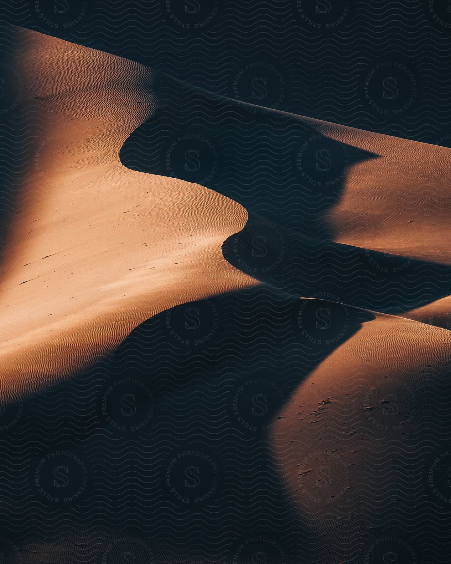 Sand dunes and shades in the namibian desert seen from above