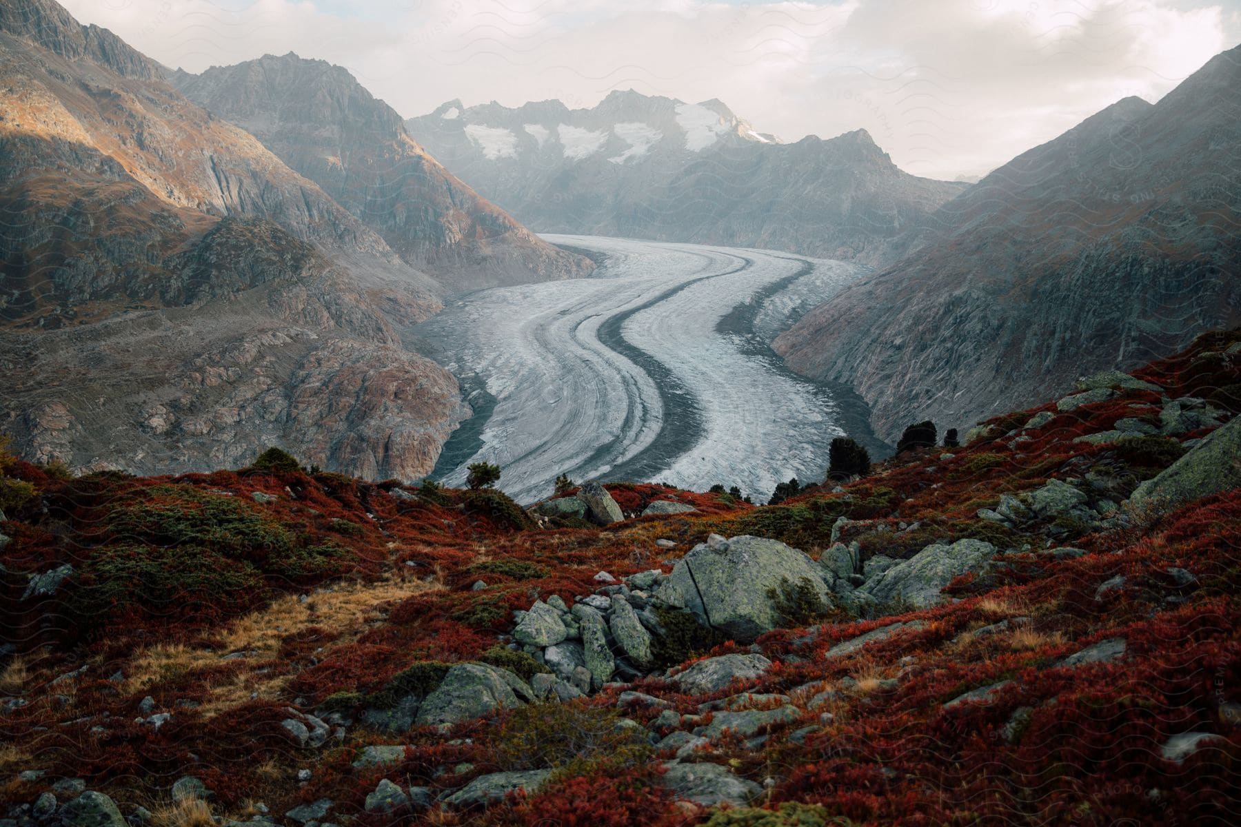 Mountainous landscape with clouds on a cloudy day