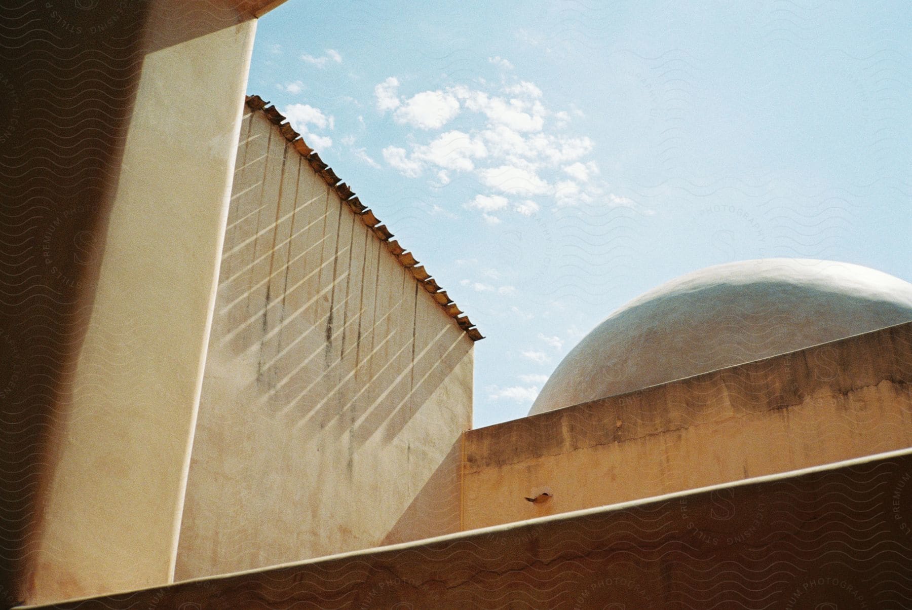 Stone dome of building under shining sun in mexico