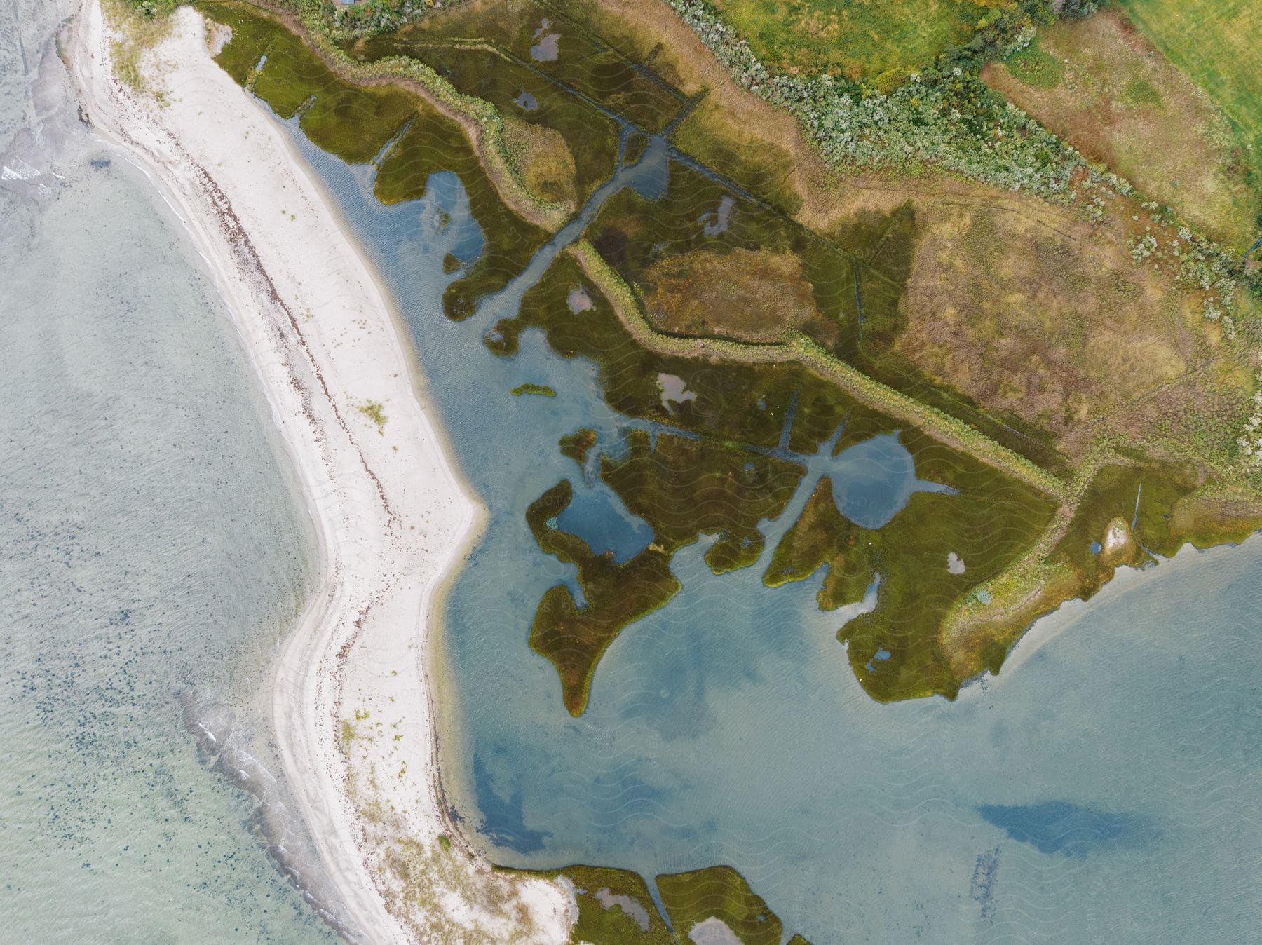 A birds eye perspective of a coastline