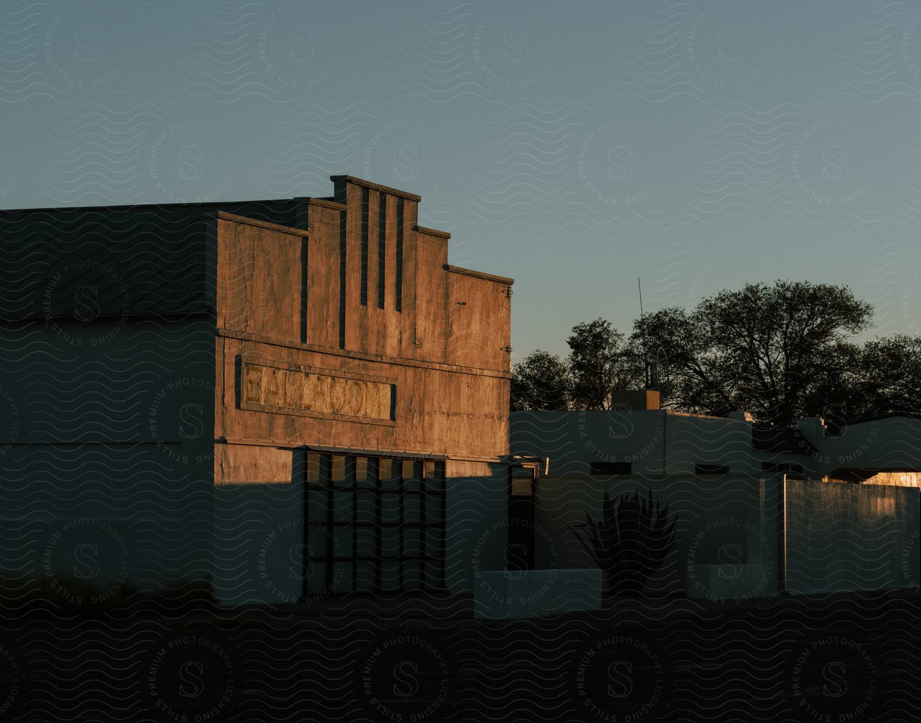 An abandoned building is visible in front of a tree