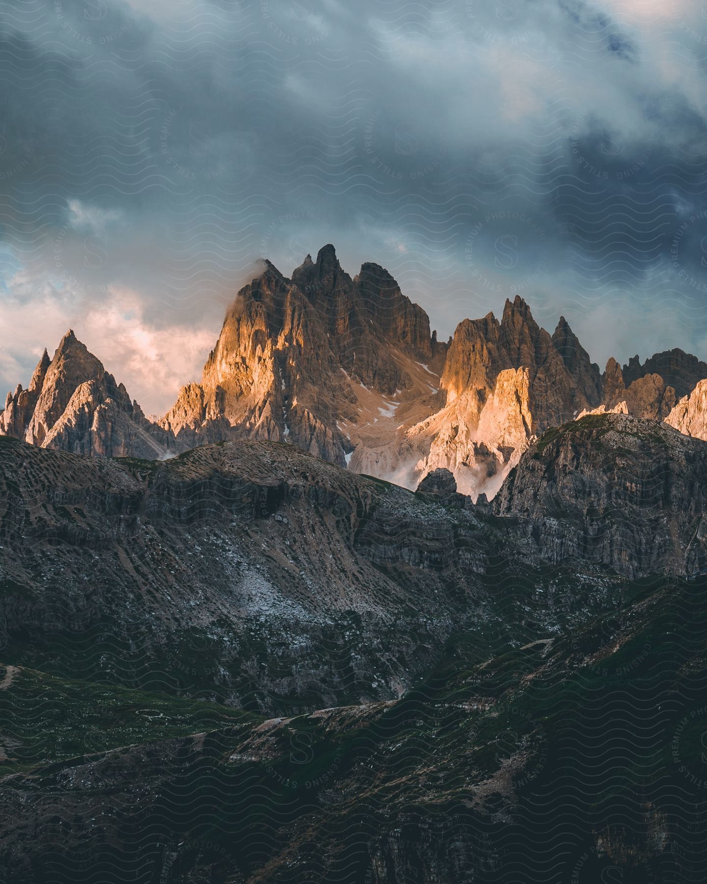 Cloudy landscape with rocky mountains in the dolomites