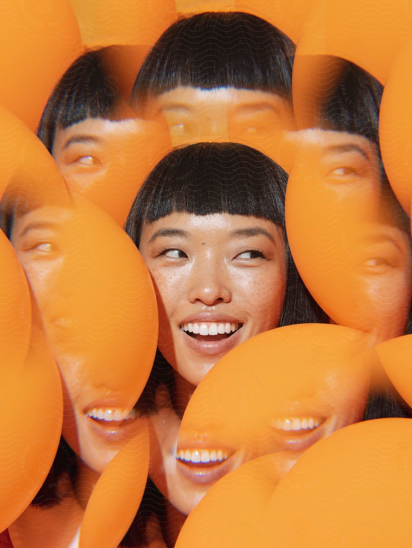 A person with a smile wearing a headgear holding a balloon