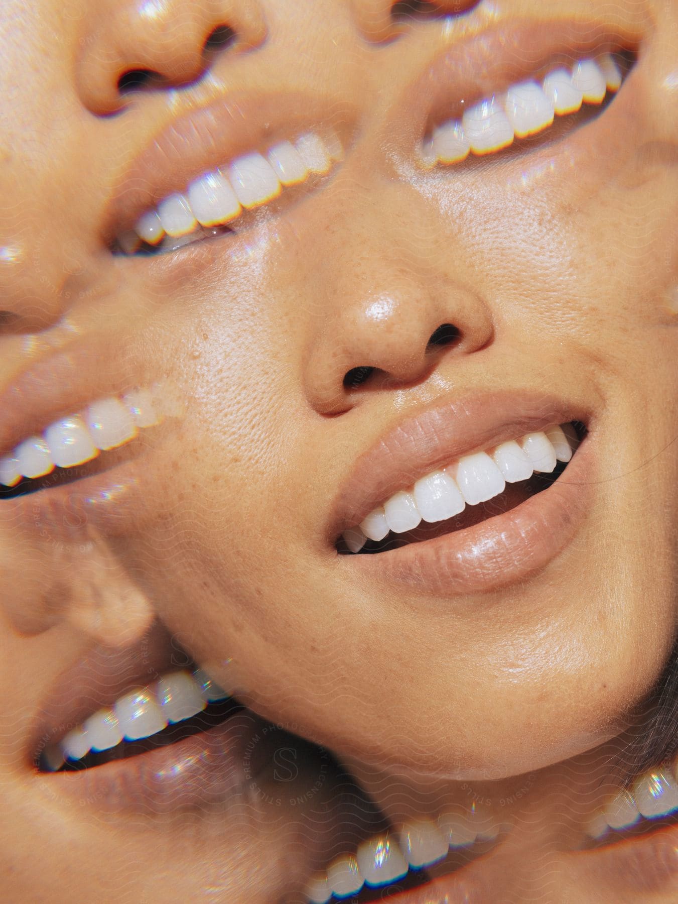 Close up of a young womans mouth showing a mosaiclike pattern