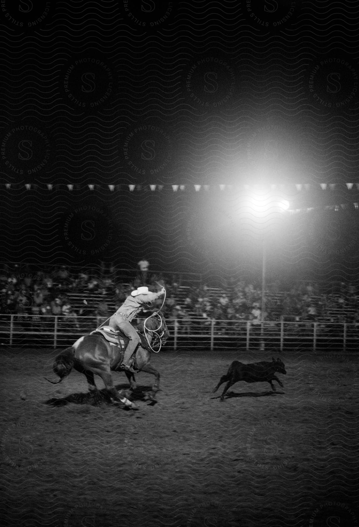 A determined person takes a risky adventure in a rodeo surrounded by a crowd and powerful animals