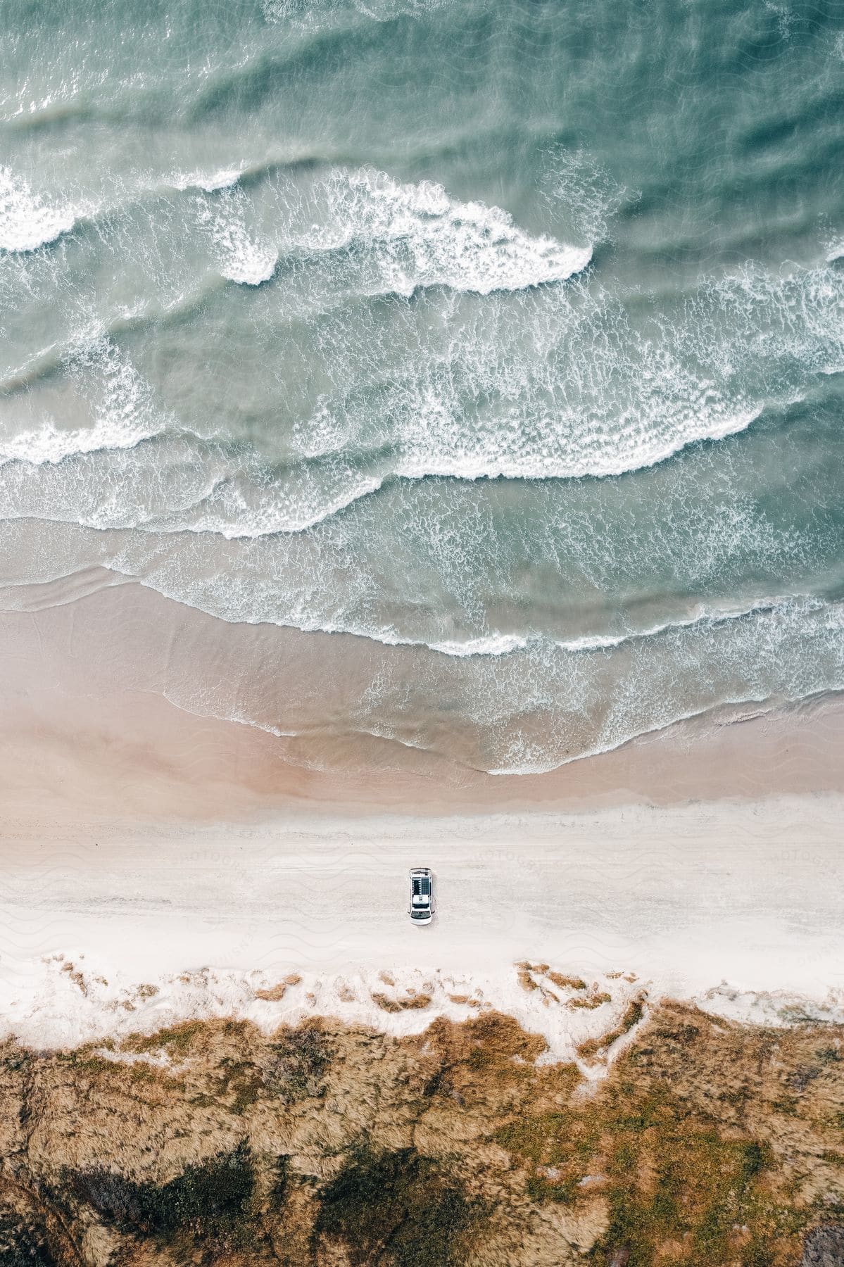 A car parked on the beach during spring