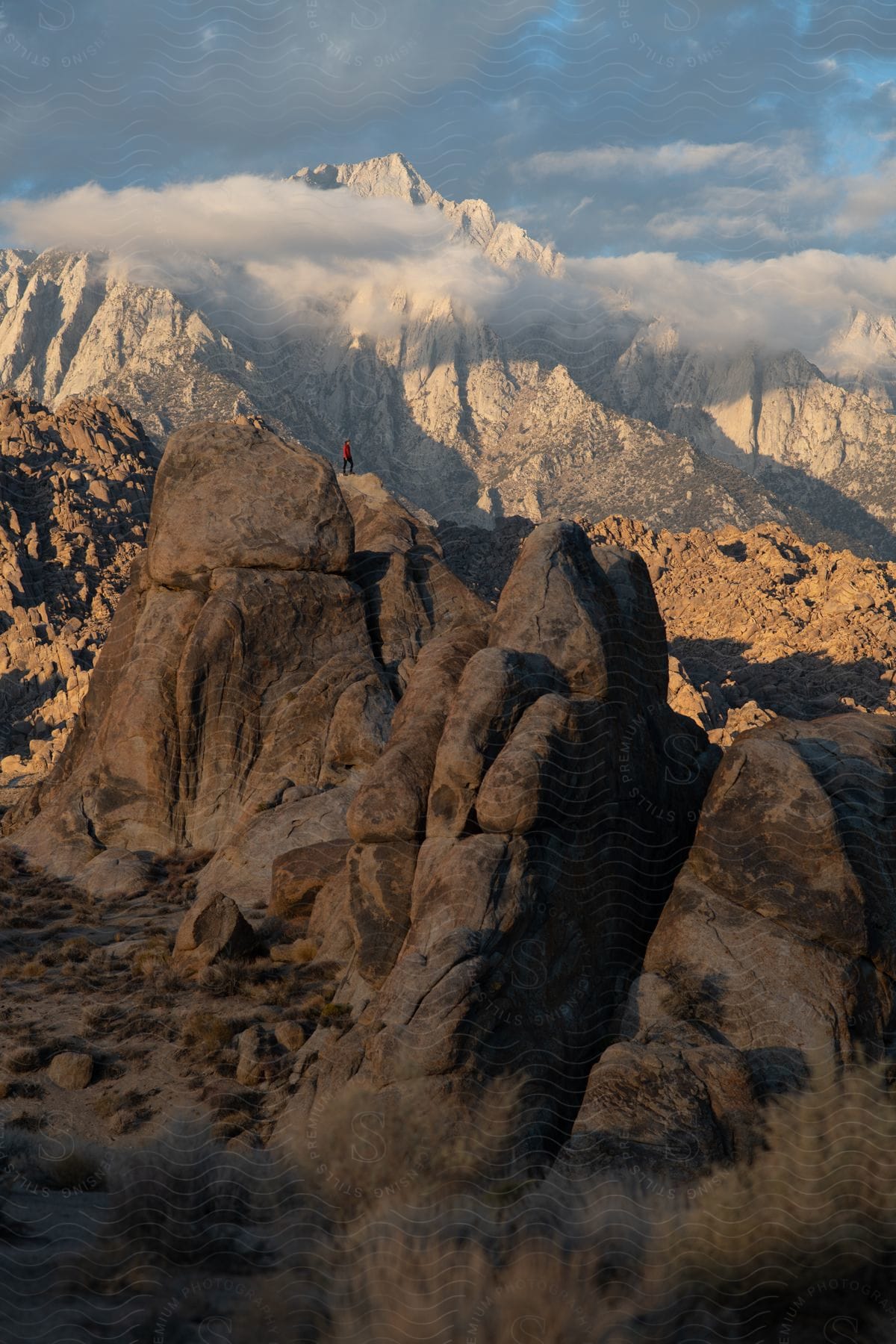 A person hiking in a mountainous landscape