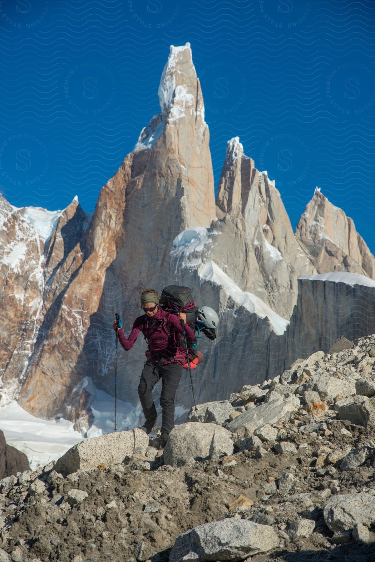 A woman hiking in the mountains of el chalten patagonia