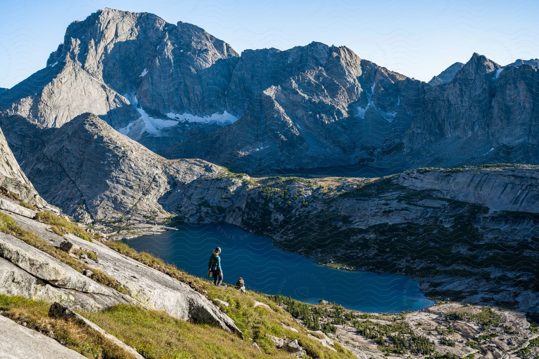 A serene mountain lake surrounded by wilderness