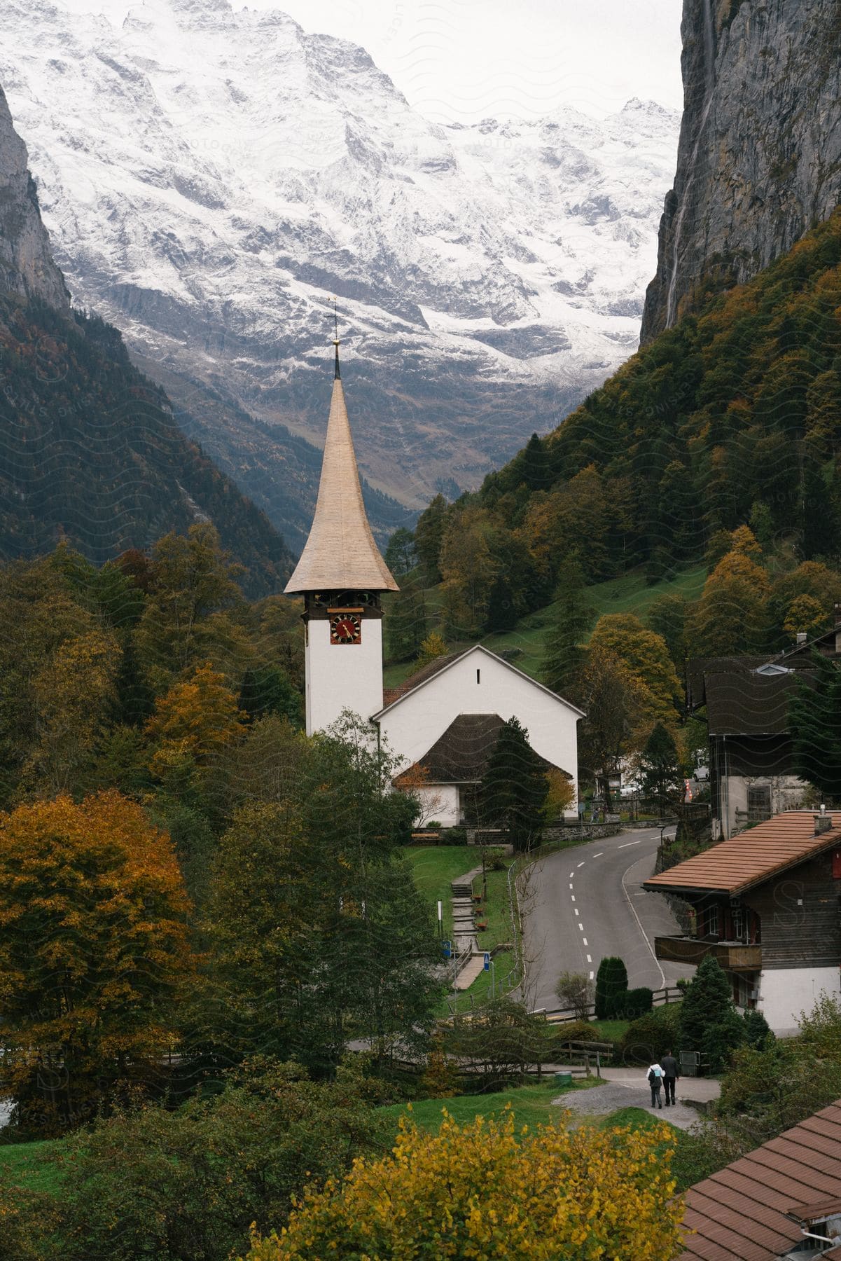 A building in a rural village nestled in the mountains