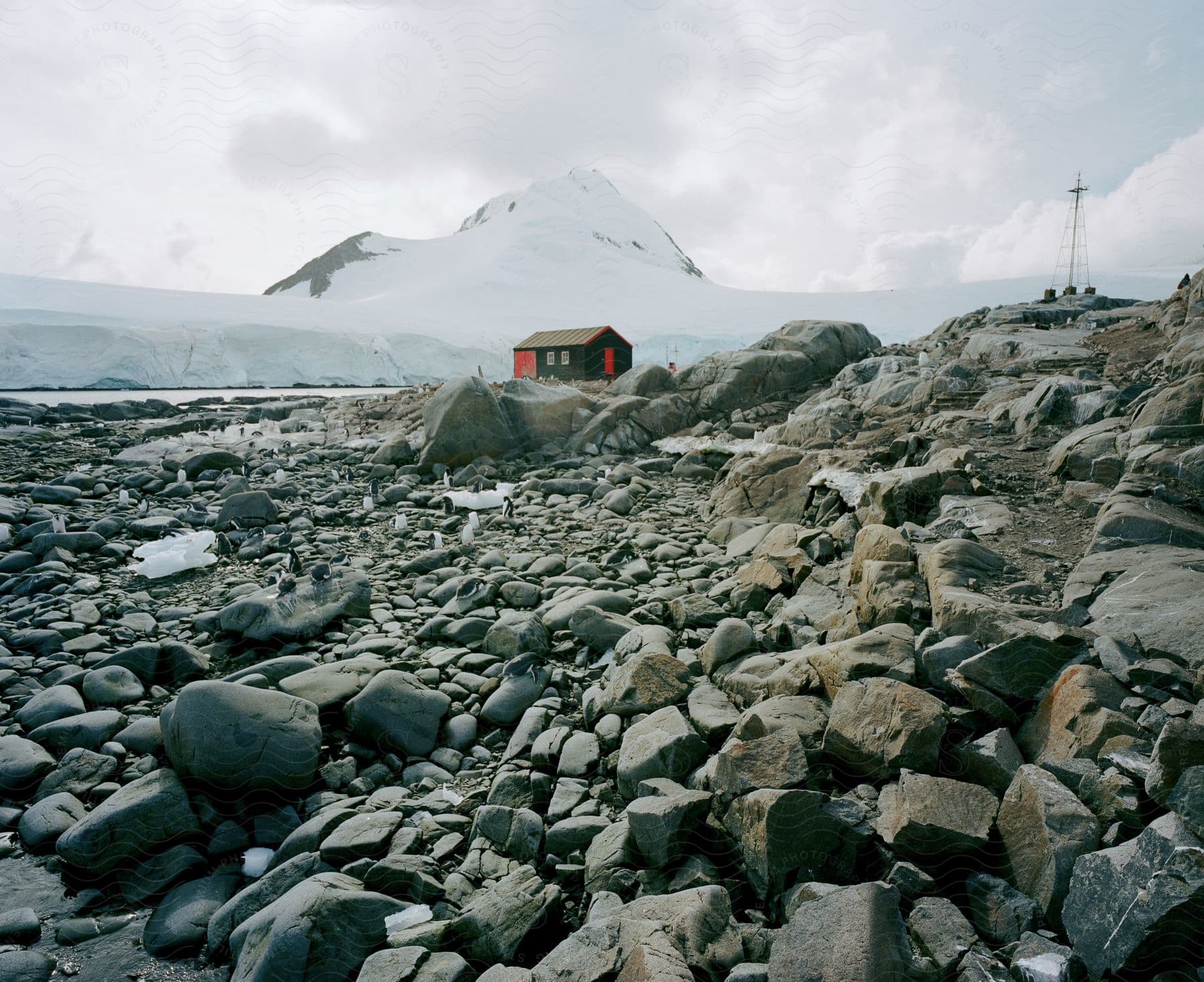 Small cottage surrounded by snow in port lockroy antarctica