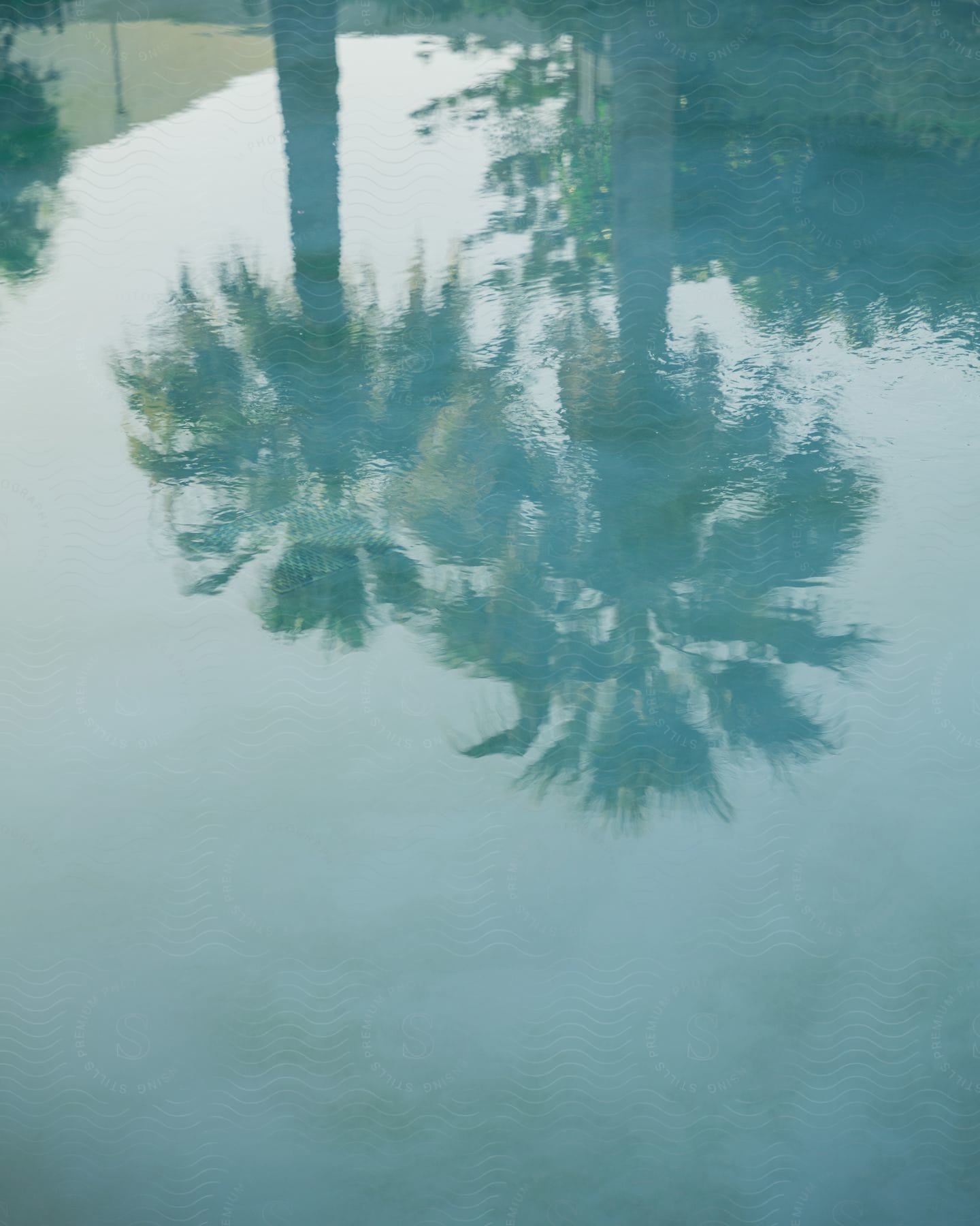 Palm trees reflecting on the water below