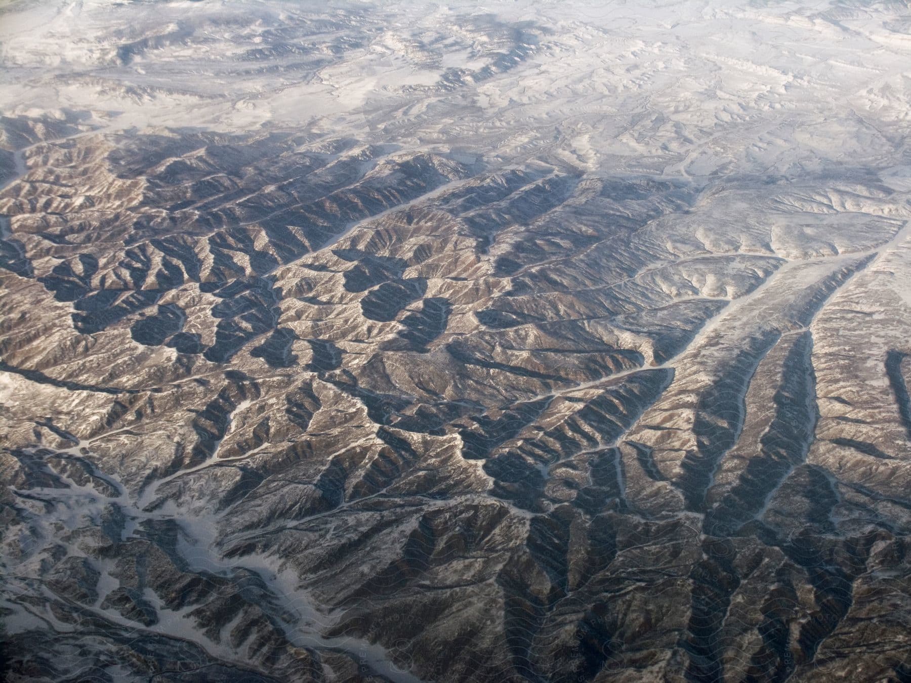 Aerial view of rocky hills and mountains in nevada