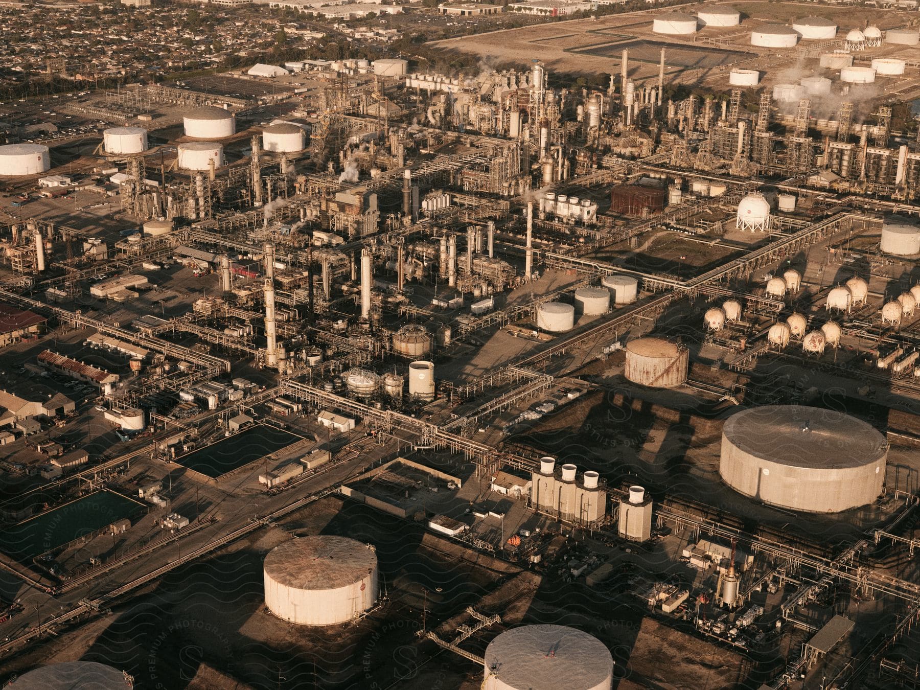 A large oil refinery in an outdoor landscape