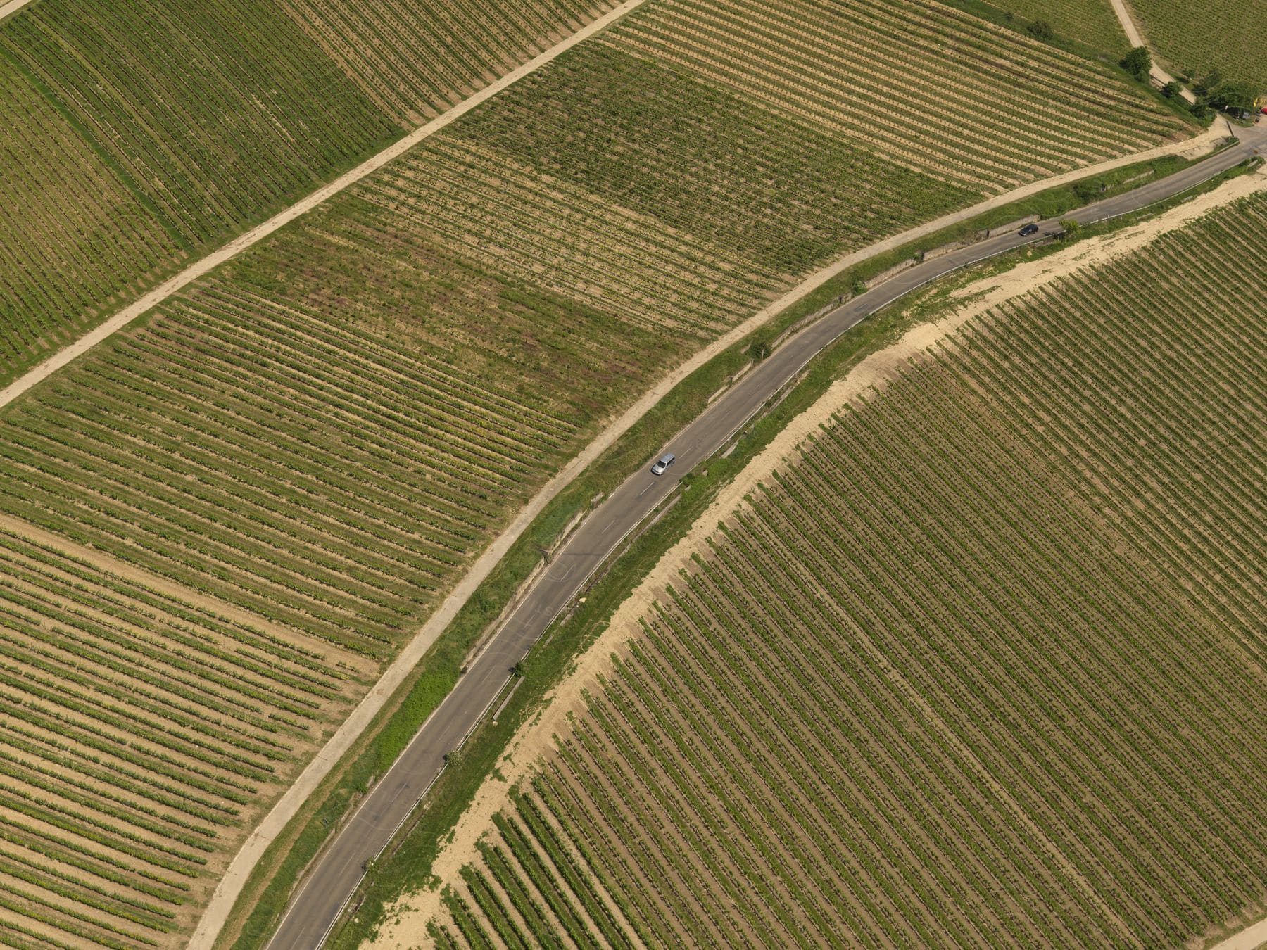 Vehicles drive along a highway through crop land in germany