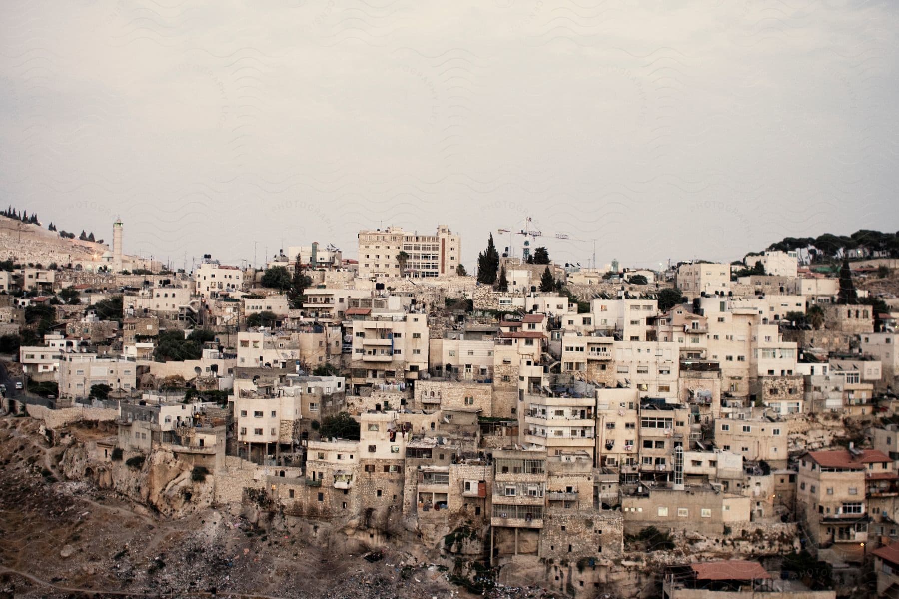 Jerusalems stone houses destroyed by blast impacts seen from above