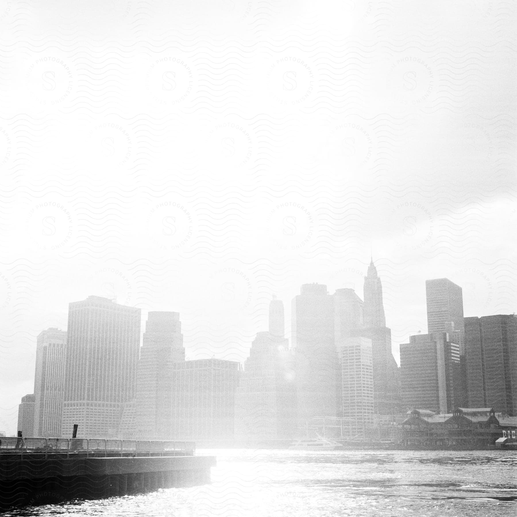 Skyscrapers next to the city waterfront