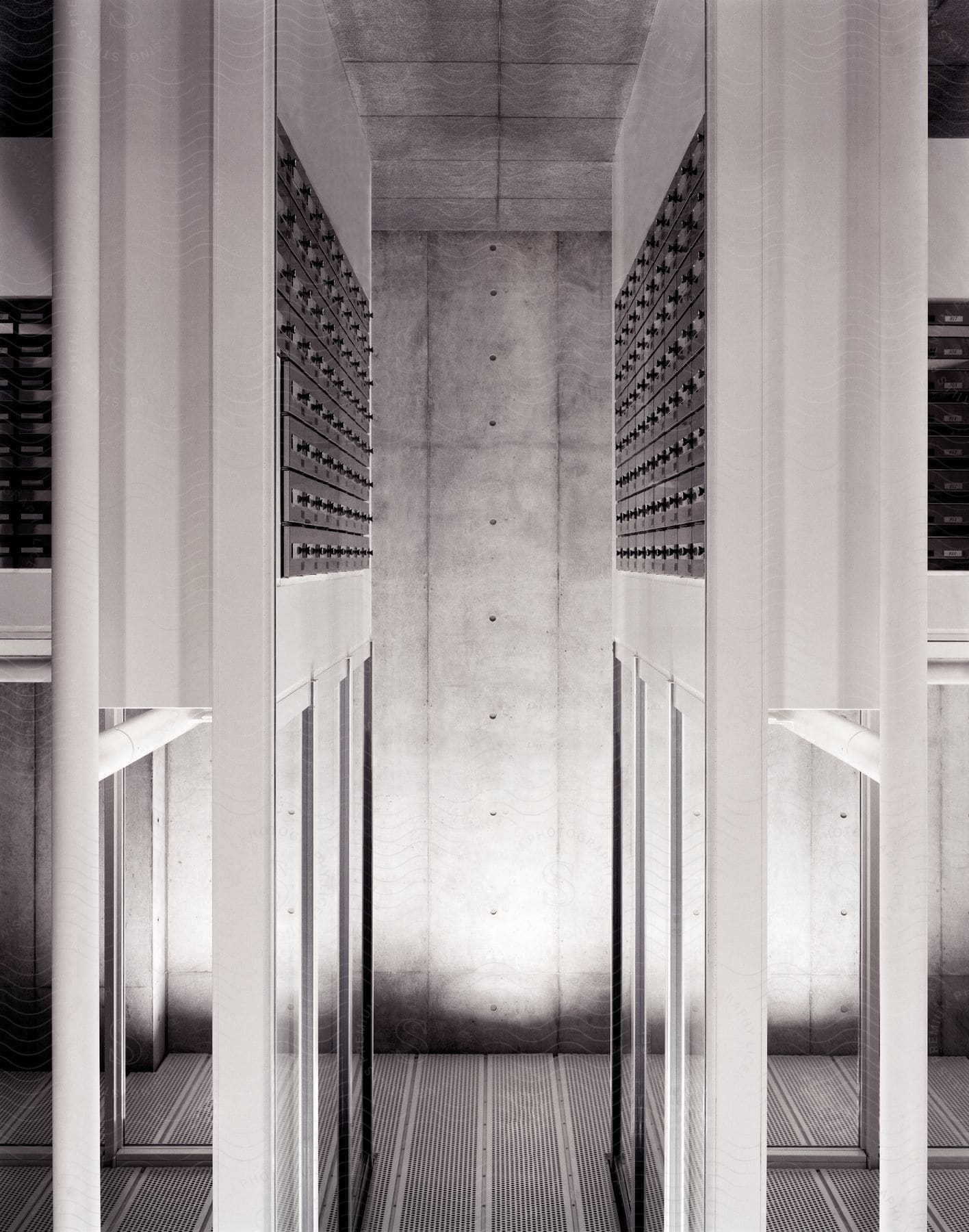 Mailboxes line the corridor in an apartment building