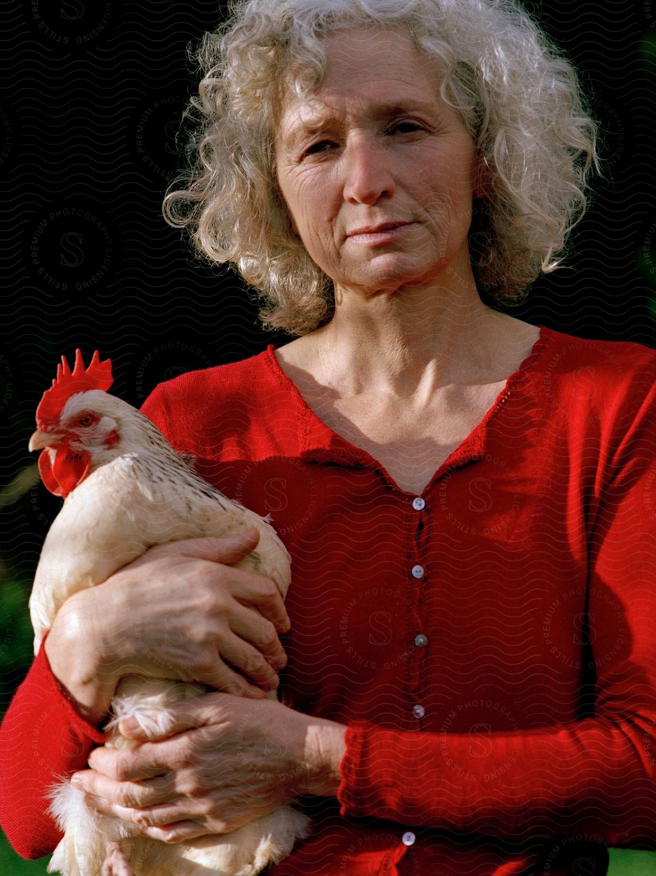 An Older Woman Holding A Chicken Poses For A Photo