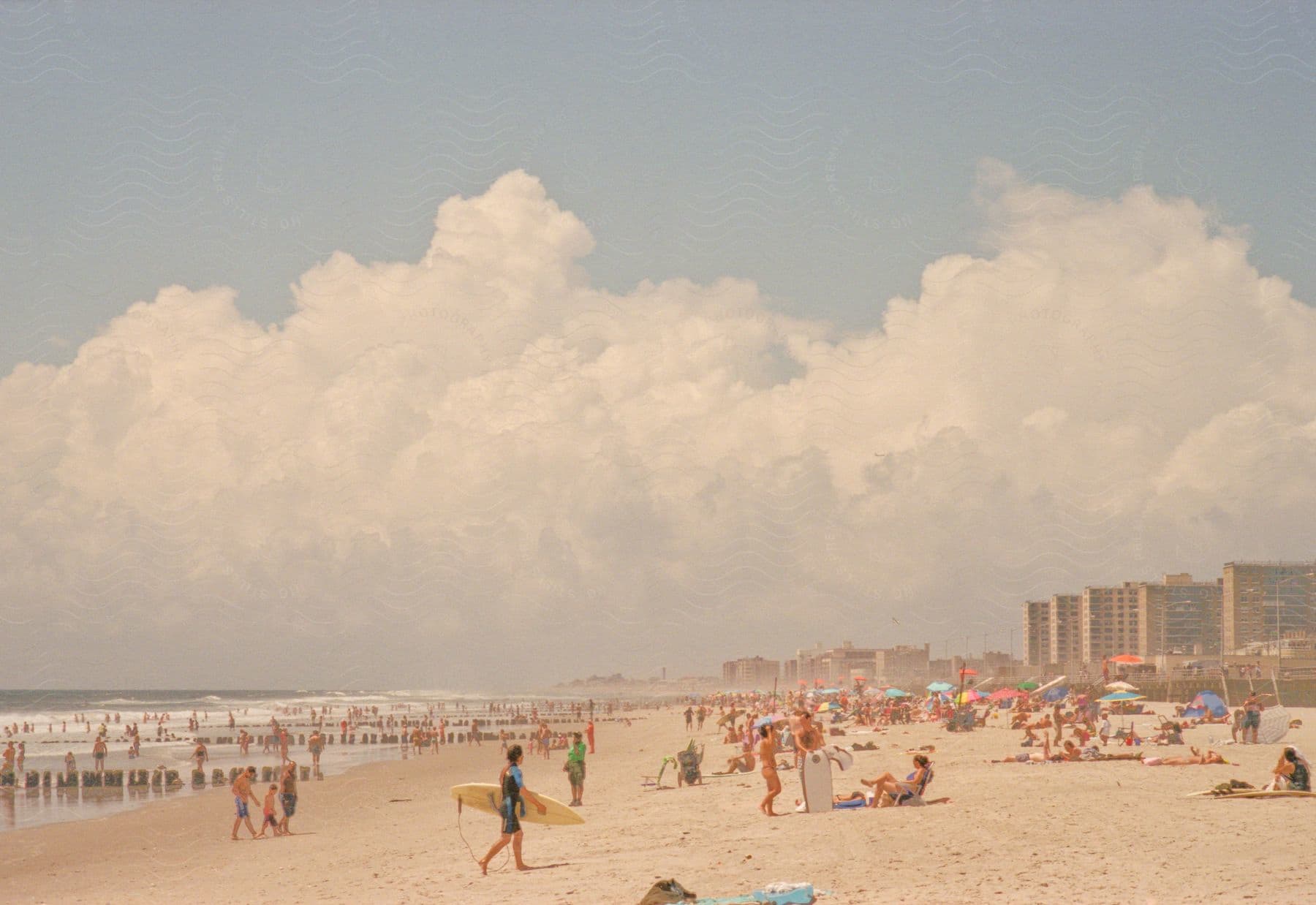 A lot of people relaxing at the beach