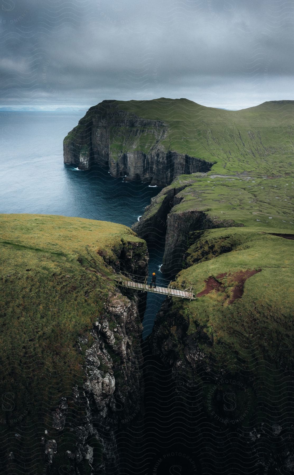 A cloudy aerial landscape captured during the day in the faroe islands