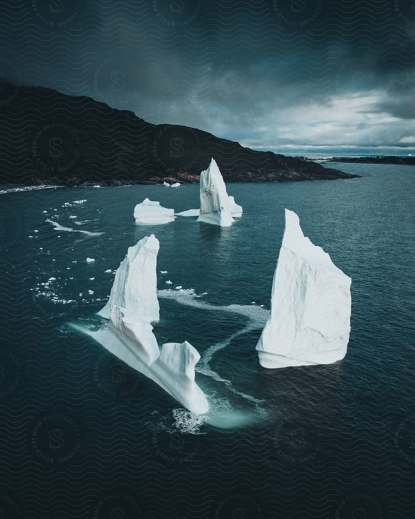 A serene natural landscape with a lake water ice and a polar ice cap