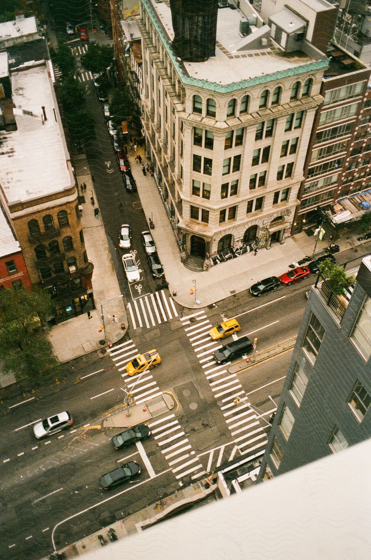 Road junction seen from high rise building in an urban landscape