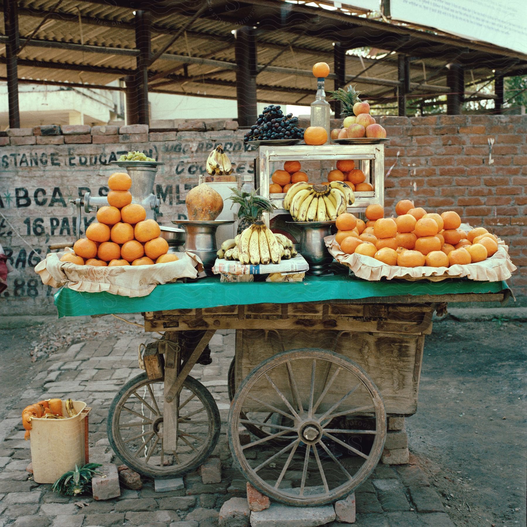 An old fashioned fruit stand cart